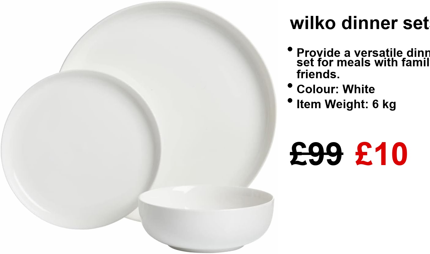 A Wilko dinner set, looking sharp with four crisp white plates and four shallow bowls. Perfect for those everyday meals—no fuss, just style. Clean lines, a touch of elegance; it's like the go-to outfit for your dining table.
