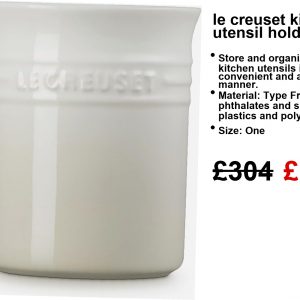 Teal Le Creuset utensil holder, bursting with colourful tools—wooden spoons, spatulas. It's like a pop of joy against a sleek, tidy kitchen backdrop. Looks great, right? Perfect spot for your go-to gadgets.