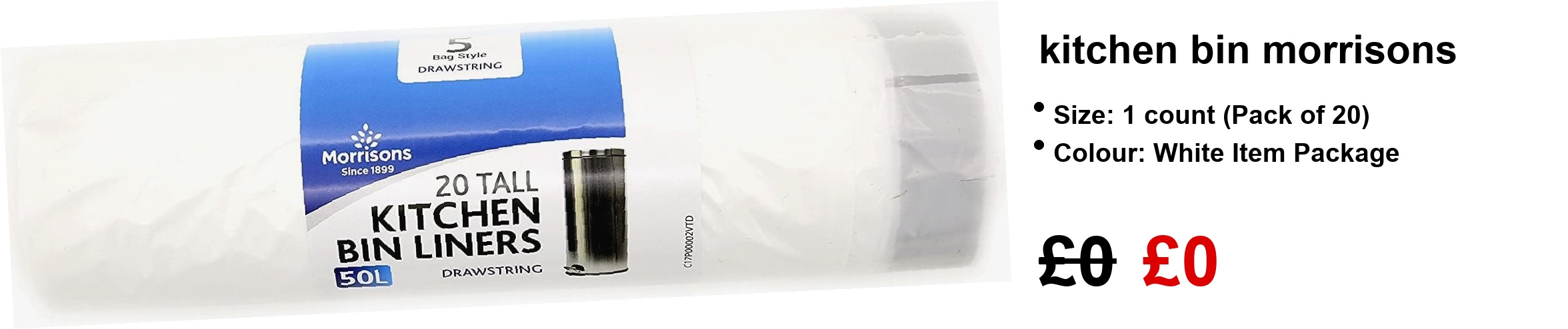 A pack of tall white kitchen bin bags—looking sharp with their convenient drawstring. Perfect fit for standard kitchen bins, they make clean-up a breeze... No more mess, no fuss. Just toss and go!