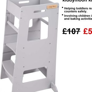 KiddyMoon Kitchen Helper is rock-solid—seriously sturdy. It’s got these cool safety railings, plus the height adjusts in three steps. Super sleek design, perfect for little ones to dive into kitchen fun without worry.