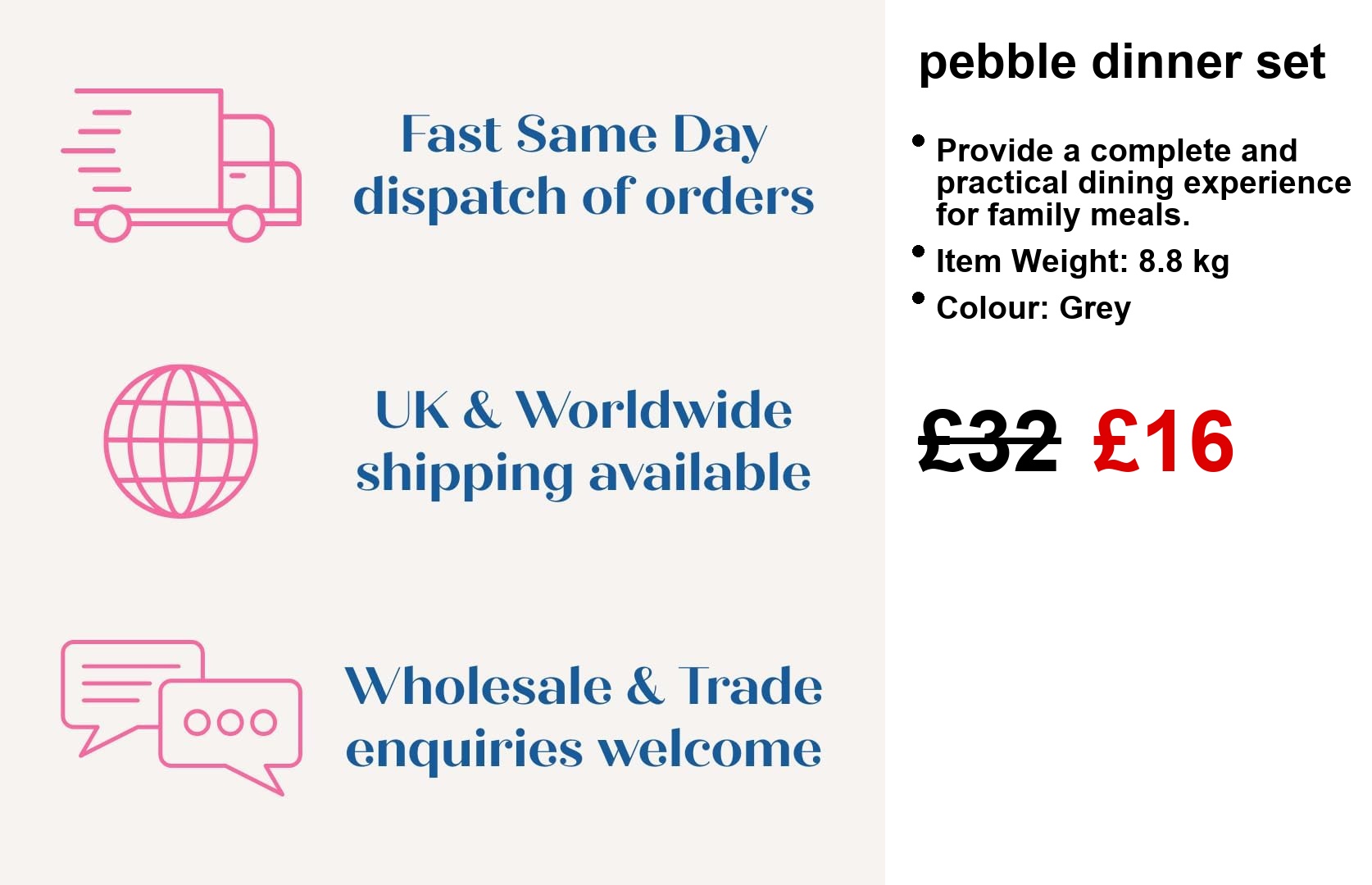 A chic grey pebble dinner set, laid out beautifully on the table—dinner plates, side plates, and bowls in a stylish assembly for six. Perfect for hosting or just a cosy meal at home.