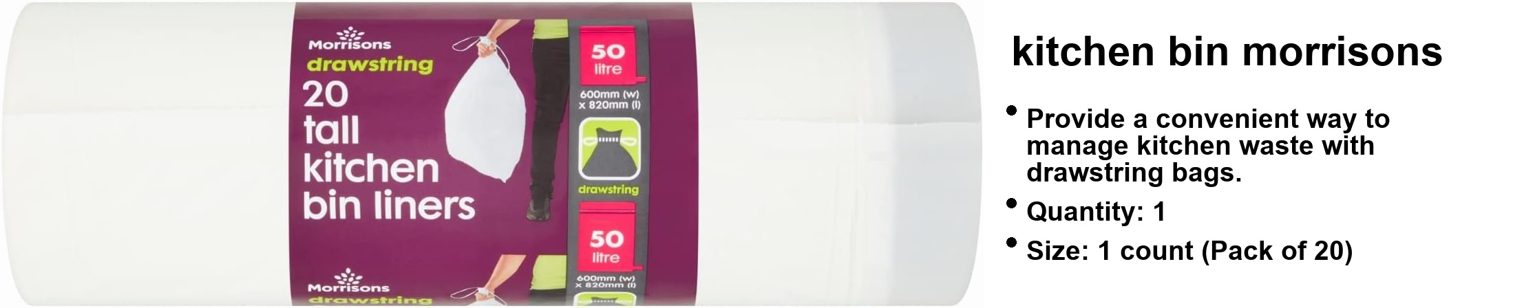 Morrisons 20 Tall Kitchen Bin Liners, 30 Litre, White - Image 3