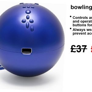 Wii Bowling Ball—looks super fun! Features silicone finger slots for comfy grip, plus it’s remote-compatible. Set against a clean white backdrop, it screams gaming vibes. Perfect for those epic family bowling nights or just chilling solo!