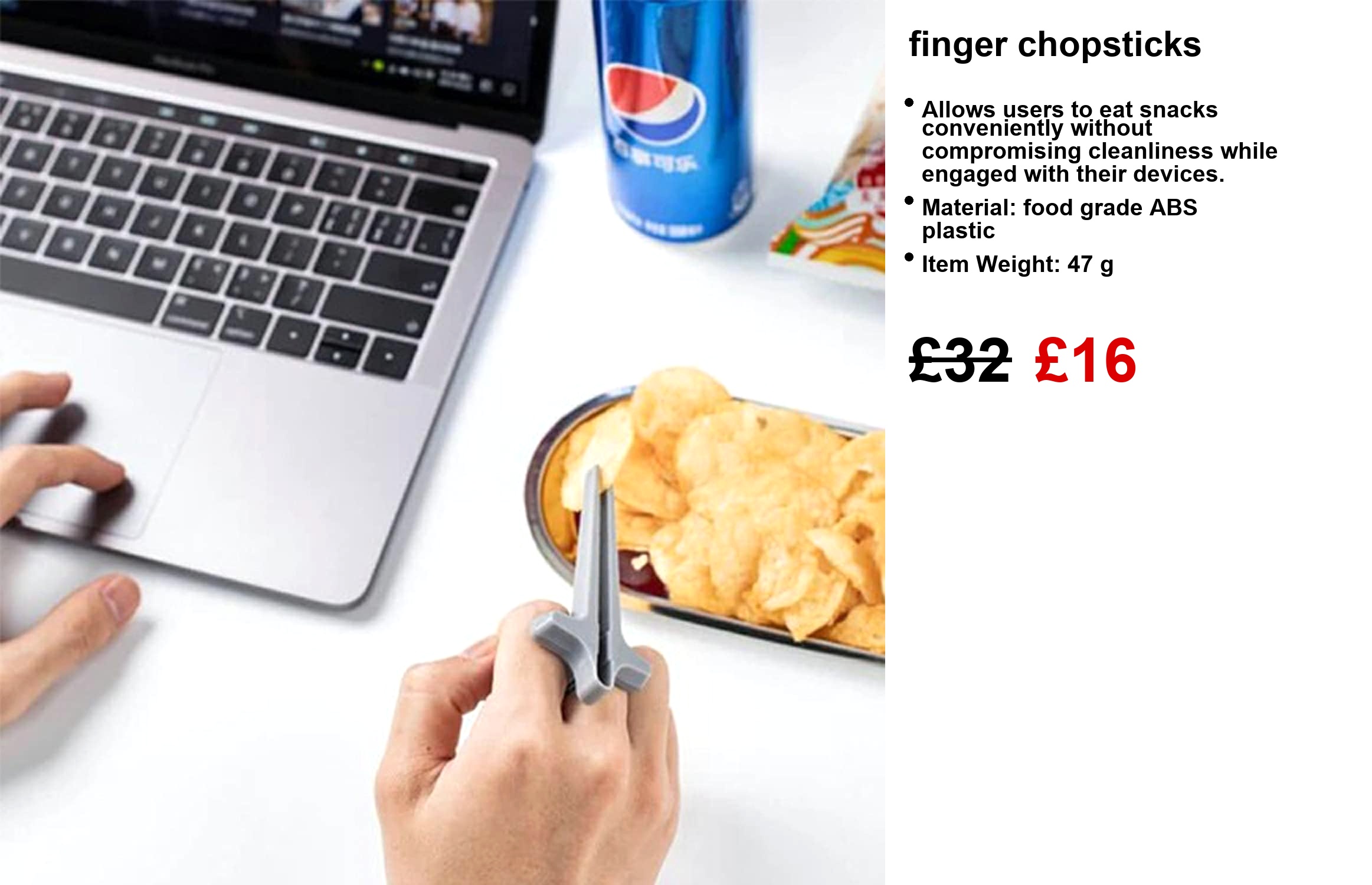 WADY Pack of 4 Finger Sticks for Gamers, Hand- Snack Chopsticks Gaming Gamers Plastic Food Tongs Clamps Lazy Auxiliary (Multi-Colour), Black, White, Grey, Pink - Image 8