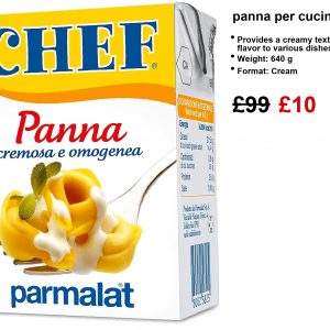 A 600ml box of Parmalat Panna Chef Cream, wrapped in that elegant Italian branding—it just looks classy against the stark white background. Perfect for those who love cooking with a touch of la dolce vita, right?