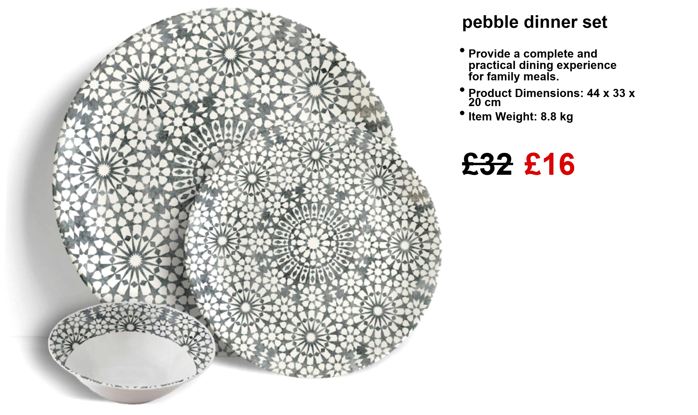 A stunning grey pebble dinner set—dinner plates, side plates, bowls—laid out stylishly on a table. Perfect for both casual meals and fancy gatherings, the elegant design catches the eye. Just imagine the compliments when your guests see this!