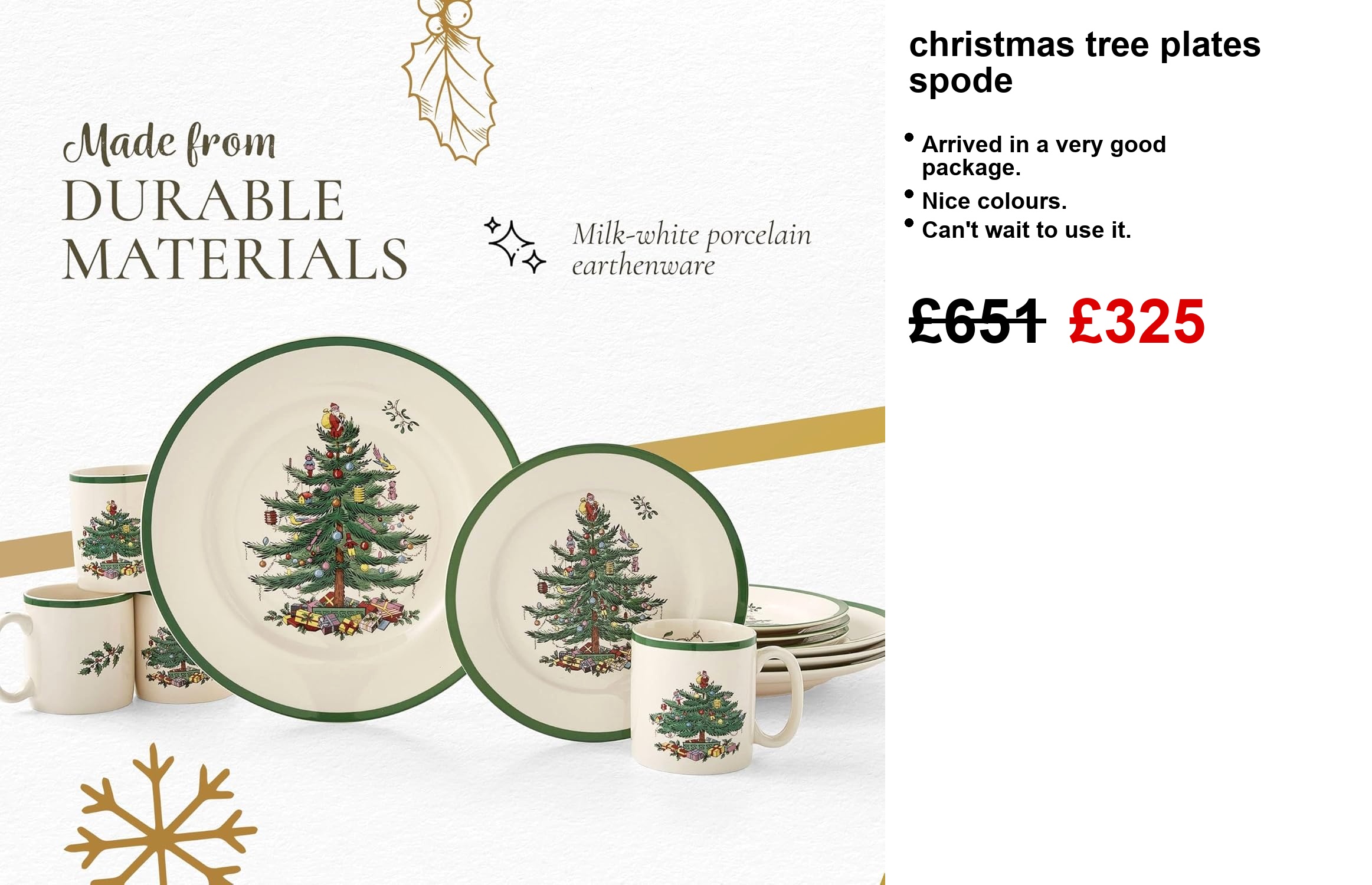 Brightly adorned Spode Christmas Tree dinnerware set – the plates are a feast for the eyes, spruced up with a charming Christmas tree motif and vibrant gift designs. Perfectly laid out on a table, it screams holiday cheer. Just imagine the gatherings, the laughter, the warmth...