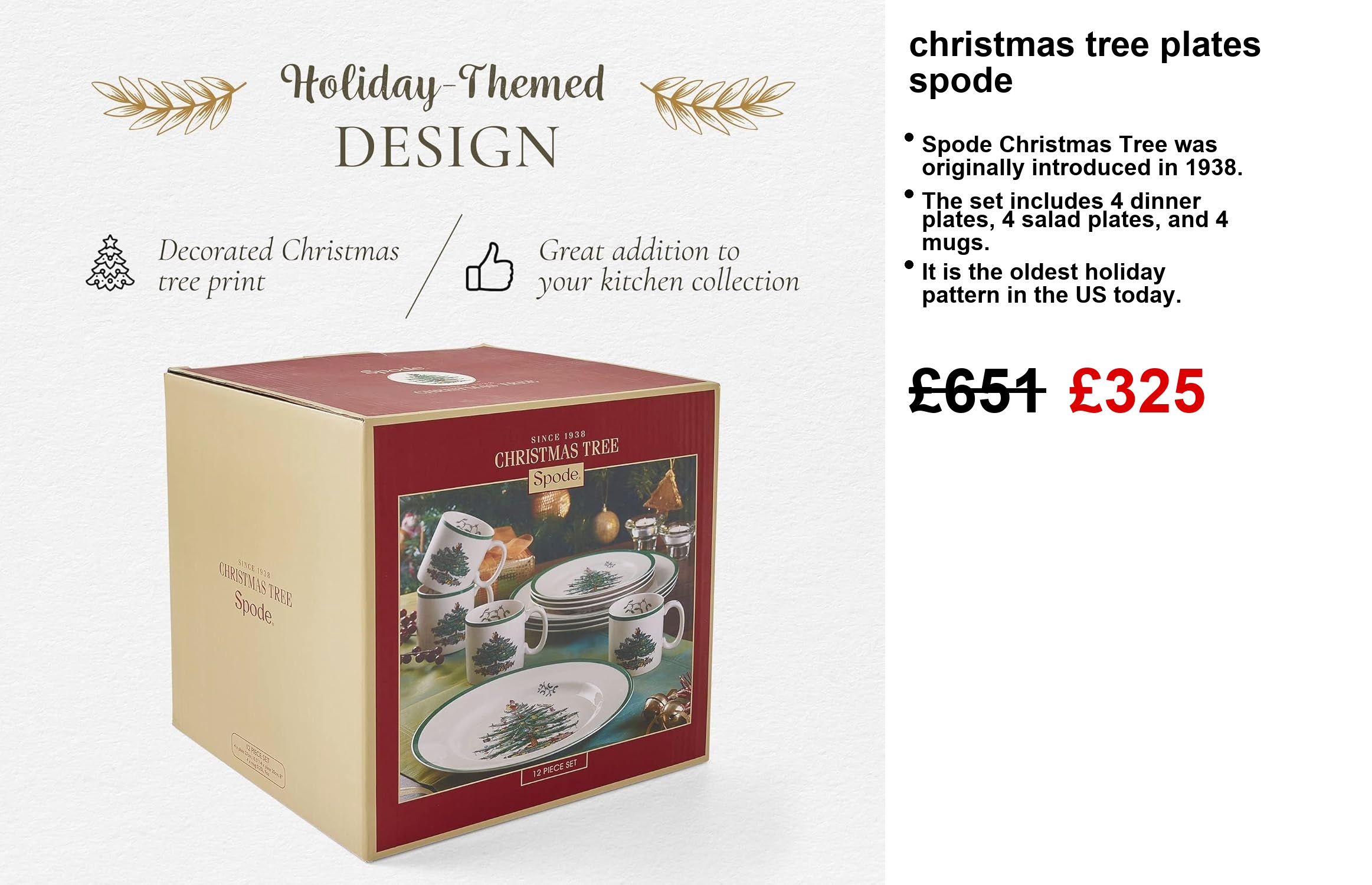 Spode Christmas Tree dinnerware set—white porcelain plate splashed with a jolly Christmas tree design. It’s got vibrant gifts, greens, and that whole festive vibe going on. Perfect for making your holiday table pop!